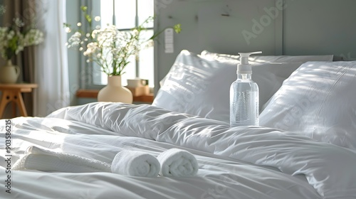 Cozy Hot Water Bottle on Soft Bed with Fluffy White Sheets