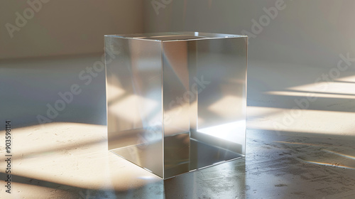 Transparent Glass Cube with Soft Light Reflections