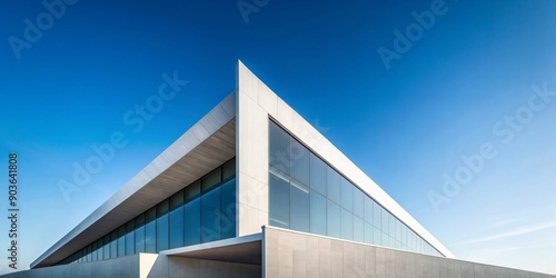 Sharp angles of a minimalist architectural building against a clear sky background, modern, geometric, design