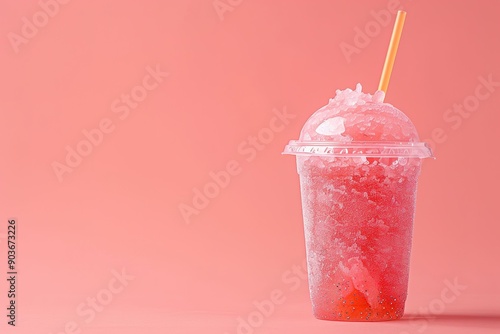 A Single Serving of Pink Frozen Drink with a Straw