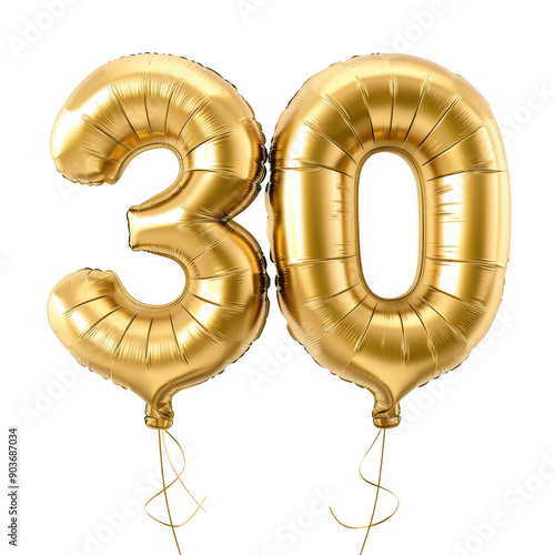 Golden Foil Number 30 Balloons for Celebrating a 30th Birthday or Anniversary