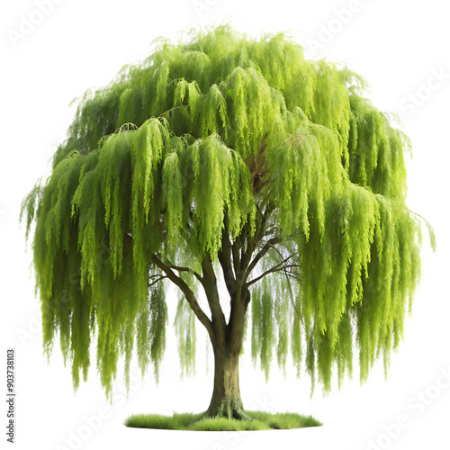 Graceful Willow Tree with Flowing Green Leaves on Transparent Background - PNG Clipart