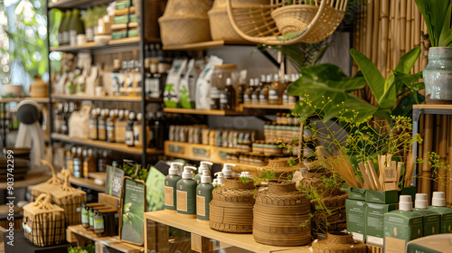 Green store with sustainable household items and bamboo products