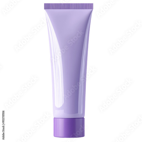 Isolated glossy blank soft purple cosmetic tube with a lavender cap clipart on transparent background