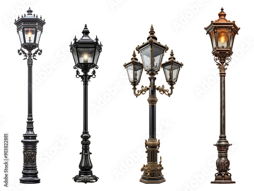 Set of antique night street lights.