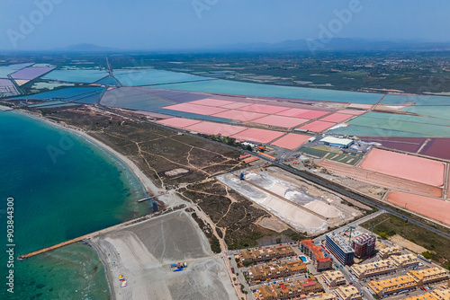 Aerial view of the Santa Pola salt flats, Alicante, Spain