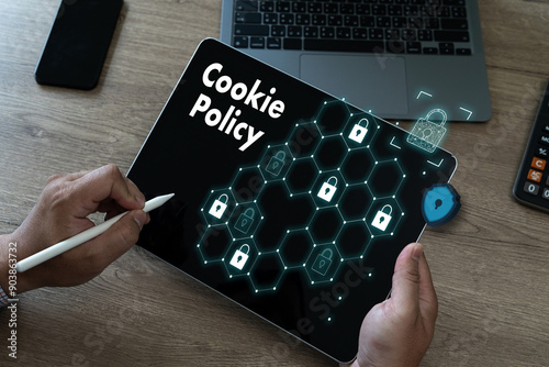 Allow all cookies and Cookie policy information pop-up window on laptop.