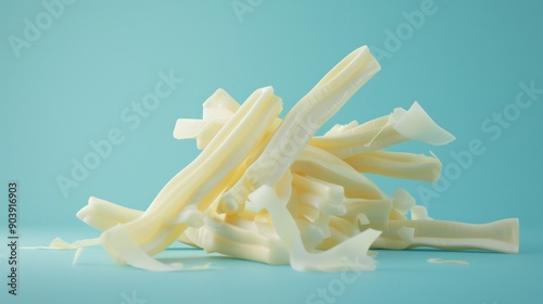 String Cheese Pile on Blue Background