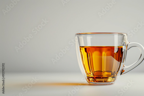 Steaming hot tea in a crystal clear glass on a blank canvas perfect for adding your own message!