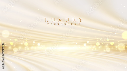 Elegant stage backdrop with golden lights shining from behind With bokeh decoration. Cream elegant background Suitable for product promotions and award ceremonies.