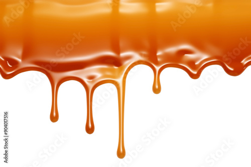 Dripping Sweet Melted caramel PNG Caramel Syrup isolated on white and transparent background - Smooth Creamy Liquid Caramel Molten Dessert decoration Pastry Concept