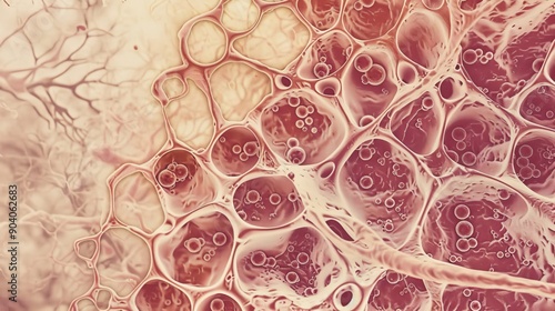 Interscapular brown adipose tissue Brown fat is very developed in rodents and hibernating animals Brown adipocytes show a spongy eosinophilic aspect because they stored fat as small lipid droplets