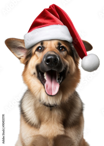 PNG Dog wearing Santa hat smiling