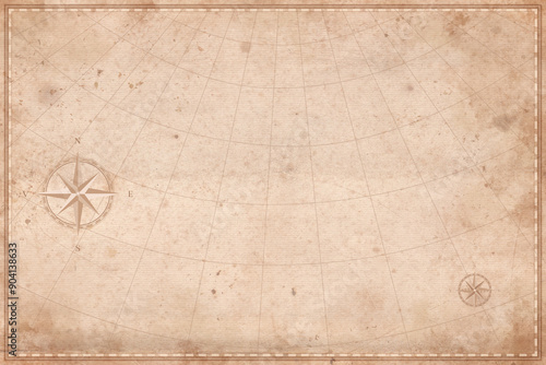 Vintage old map empty background. Blank treasure map on old paper texture backdrop