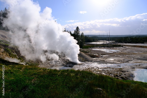 fumarole with steam at Norris Geyser Basin in Yellowstone national park