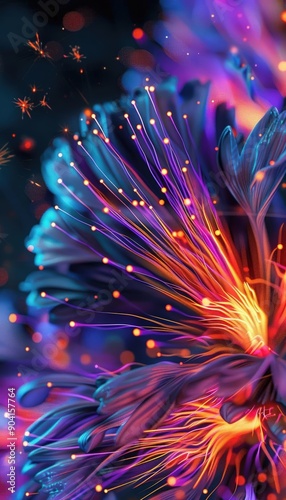 Abstract firework effect with vibrant colors3D Model illustration, Closeup, noblur