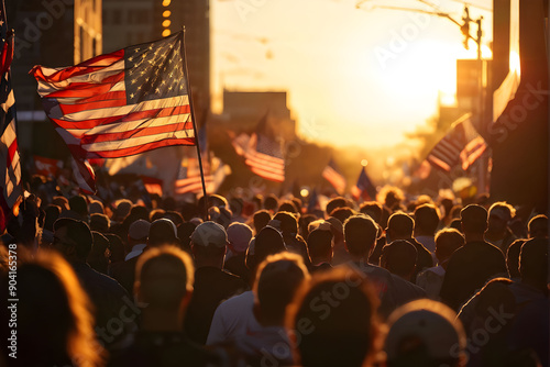 crowd with flags of USA