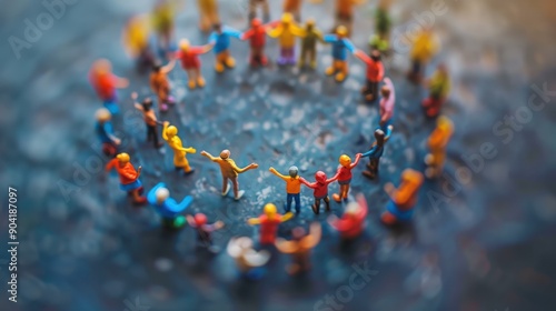 DEI, Diversity equity and inclusion concept. People figures in the circle. Team work, diverse culture. Copy space and selective focus. High quality photo