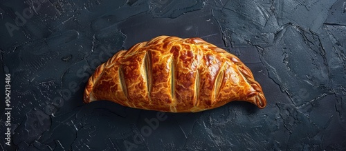 Top view of a pasty on a dark background with a clipping path highlighting selective focus and providing a copy space image within the Fast Food collection