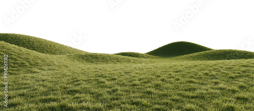 Hills with grass on a transparent background. 3D rendering. 