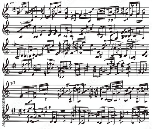 Sheet music with notes for song 207 on a white background