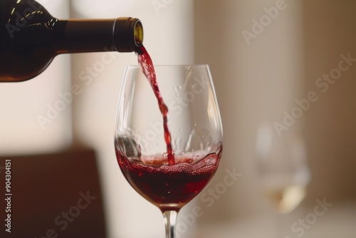 Elegant Pour of Red Wine in a Glass with Sparkling Bokeh Backdrop - Perfect for Wine Lover Designs