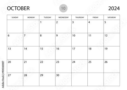 October 2024 year planner template, calendar 2024 template, monthly and yearly planners. organizer diary. week start Sunday, corporate planner template, Desk calendar 2024 year, Vector illustration