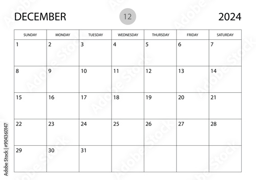 December 2024 year planner template, calendar 2024 template, monthly and yearly planners. organizer diary. week start Sunday, corporate planner template, Desk calendar 2024 year, Vector illustration