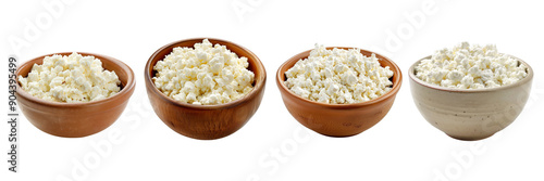 set of bowl of creamy cottage cheese isolated on a transparent background