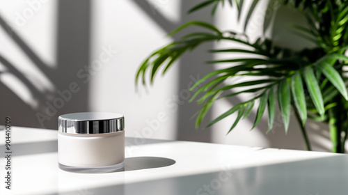 A high-end skincare product in an elegant, modern container