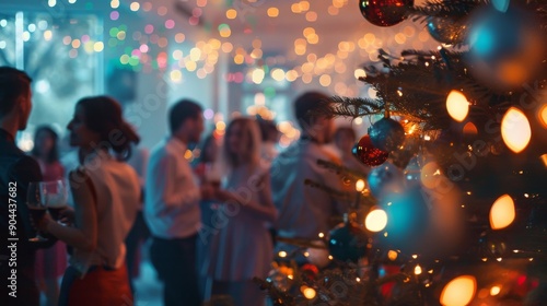 Colleagues gather and mingle at a lively holiday party, enjoying drinks and festive decorations that fill the atmosphere with joy and celebration