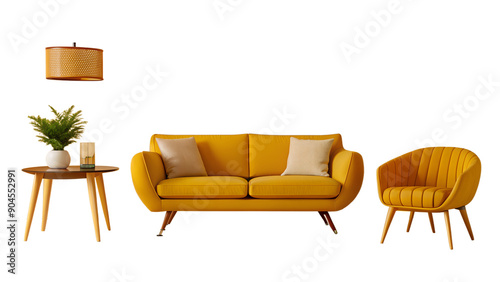 Chic Living Room Design with Modern Sofa on Transparent Background: Ideal for Home Decor