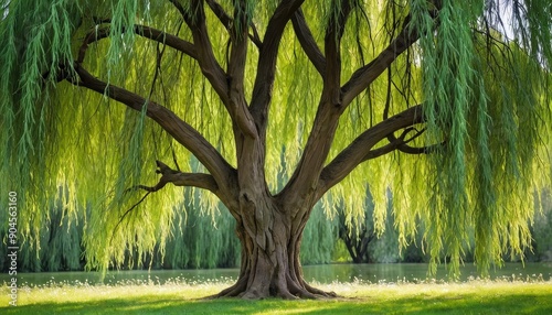 Weeping Willow Tree Overlooking a Pond.