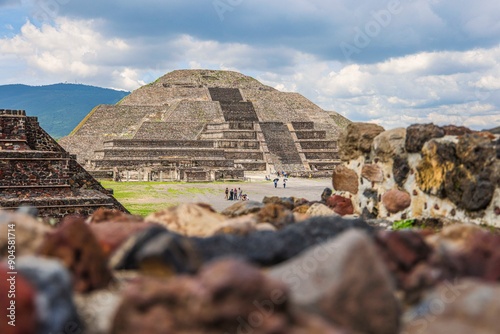 Pyramid of the Moon in San Martin de las Pirámides in the archaeological zone of Teotihuacán Mexico, the city with the largest pyramids in Mesoamerica in the State of Mexico. 