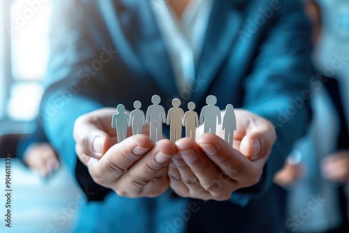 Protecting Our People: A symbolic image of a business leader holding a chain of paper cutouts representing a diverse team. This image evokes a sense of responsibility, care, and the importance of valu