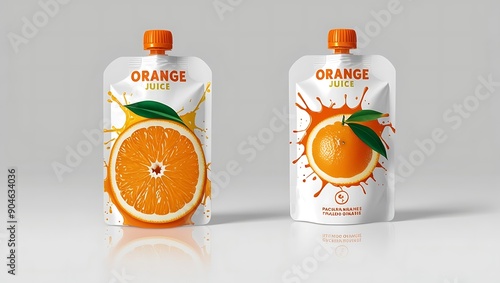 Two Orange Juice Pouches with Slices and Splashes.