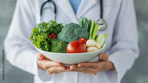 nutrition specialist presents a variety of vegetables, emphasizing their role in a healthy diet. The focus is on the vibrant colors and textures that highlight their nutritional value