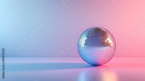 Gleaming mirror disco ball isolated on a minimalist background. Copy space for text, ideal for party and celebration promotions.