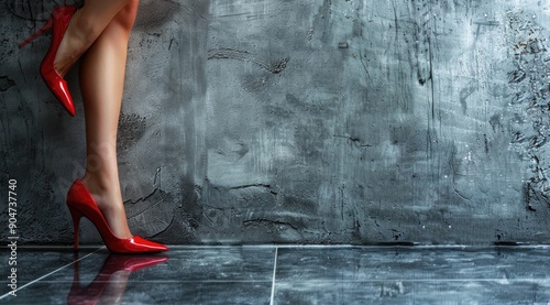 Red heels against a gray wall