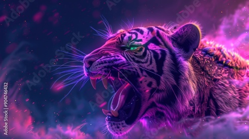 Close up of tiger on colorful background