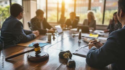 Corporate Lawyers Discussing Strategy in Sunlit Office