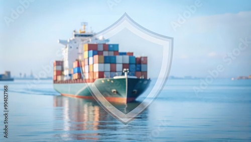 Marine and Cargo Insurance – Image of a cargo ship with a shield and background of maritime elements, symbolizing marine and cargo insurance. 