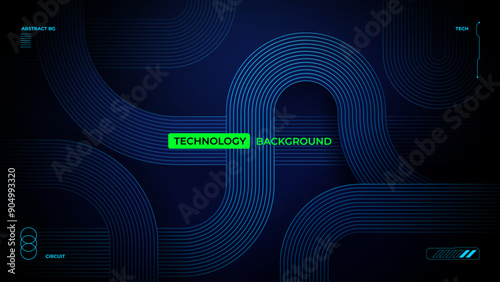 Abstract technology background. Circuit motherboard concept. AI tech pattern in blue design. Thin elegant circle line on circuit board. Modern bg. Futuristic cover or banner. Vector illustration.