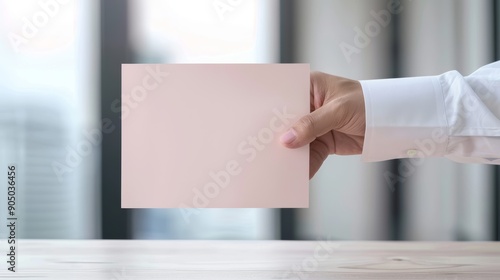 A close-up of an employee receiving a pink slip during a company downsizing, with copy space, high-resolution photo, hyper realistic