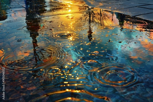 a city street with a puddle of water on it