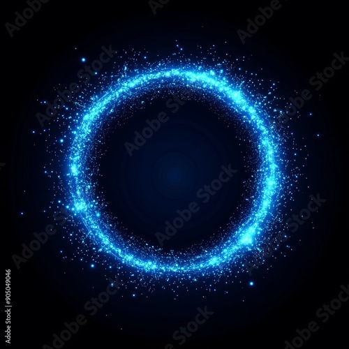 Digital, futuristic, technological circle of midnight blue shining dust spots with a clear magic effect