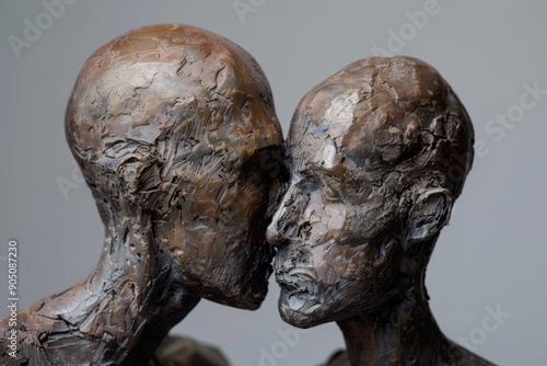 Bronze sculpture depicting two individuals engaged in a kiss, showcasing love and connection, Honoring the authenticity of human connections in a sculpture