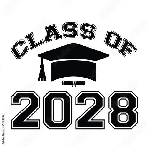 Class of 2028 typography design vector. Text for design, congratulation event, T-shirt, party, high school or college graduate. Editable class of 2028 typography design