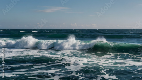 A large wave is crashing into the ocean