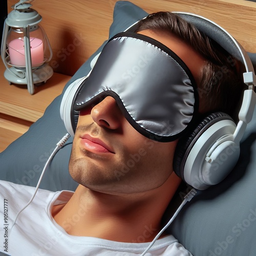 199 31 A pair of headphones and a sleep mask blended into a sens